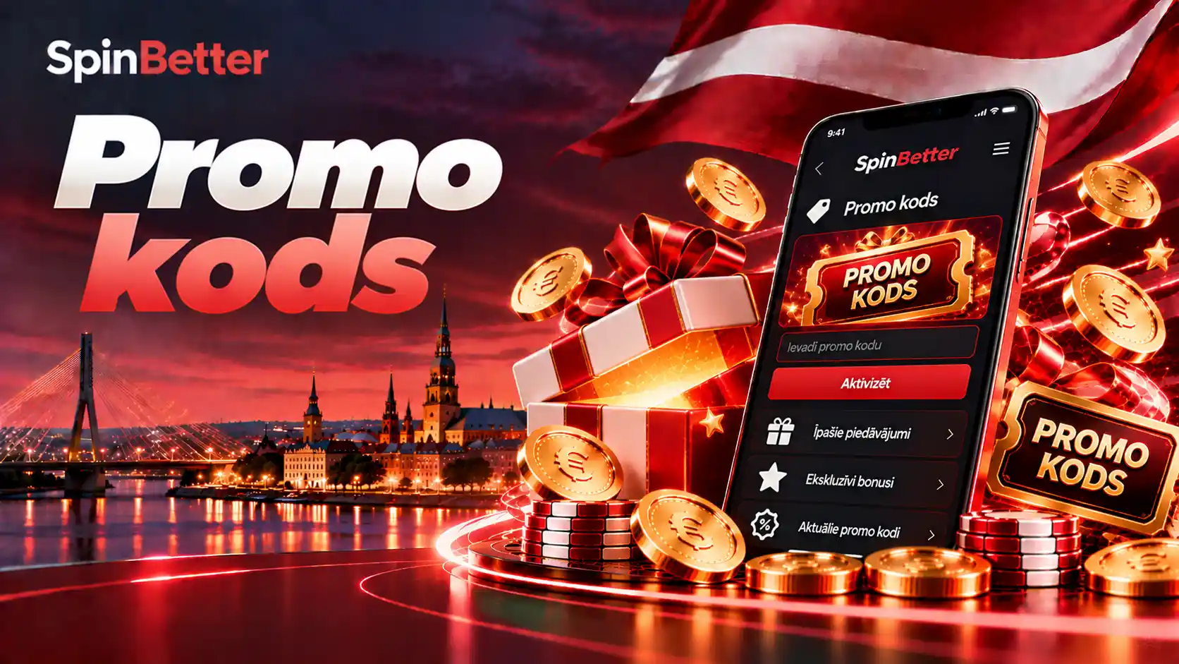 Sadaļa Promo kods SpinBetter lietotnē ar laukiem Ievadi promo kodu un Aktivizēt